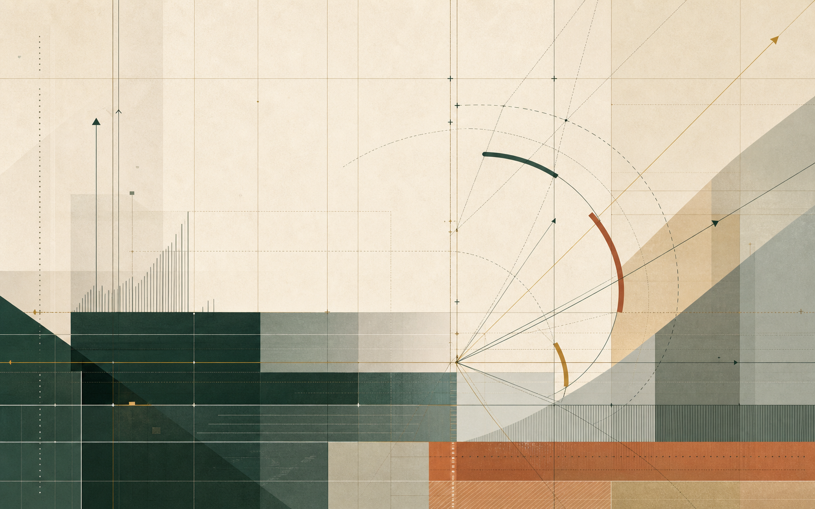 Abstract layered color field with fine measurement-inspired lines